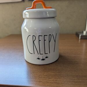 White Ceramic Jar with Orange Lid
